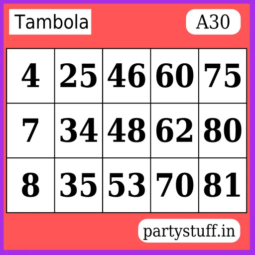 PS Tambola Tickets - Sticker 30